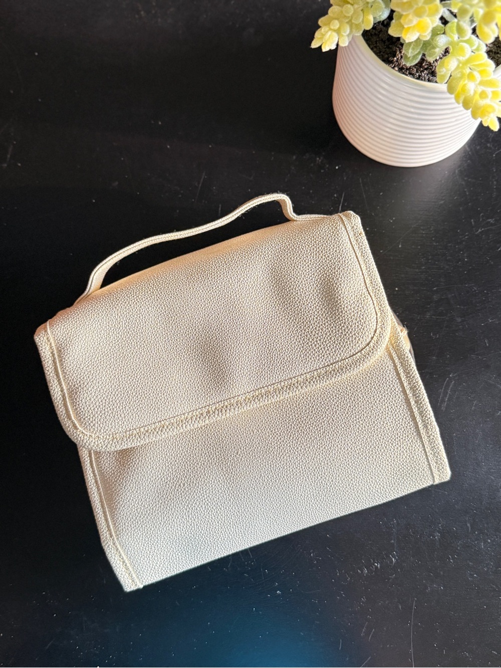 Structured Mini Top-Handle Bag in Cream